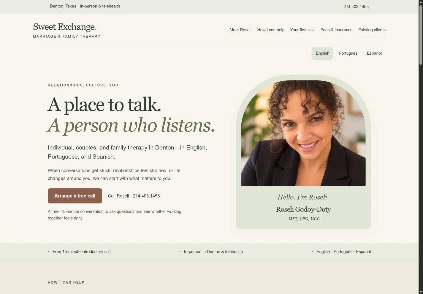Desktop homepage for Sweet Exchange Therapy